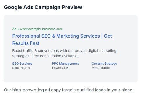 Google Ads Campaign Preview
