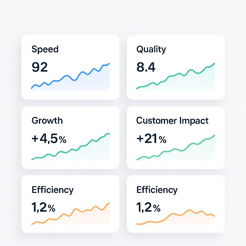 List of key performance indicators (KPIs) and measurable outcomes for business processes categorized by Speed, Quality, Customer Impact, Growth, and Efficiency