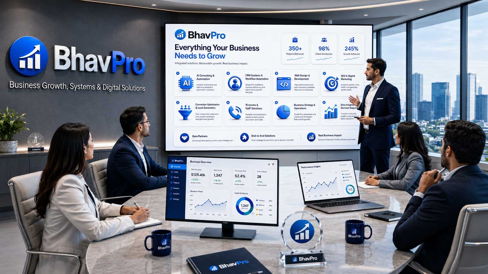 Why Social Media Followers Do Not Automatically Become Business Leads Modern BhavPro office presenting business growth, digital systems and technology solutions