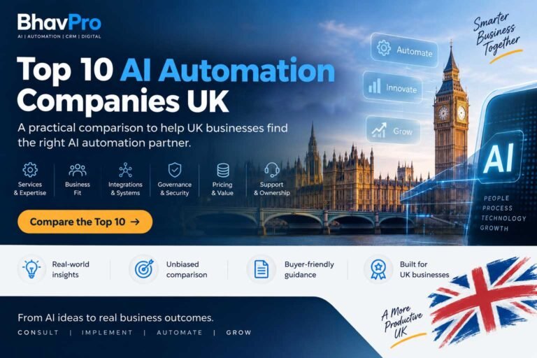 Top AI automation companies in the UK for 2026 compared by services, business fit, integration capability, governance, pricing and support